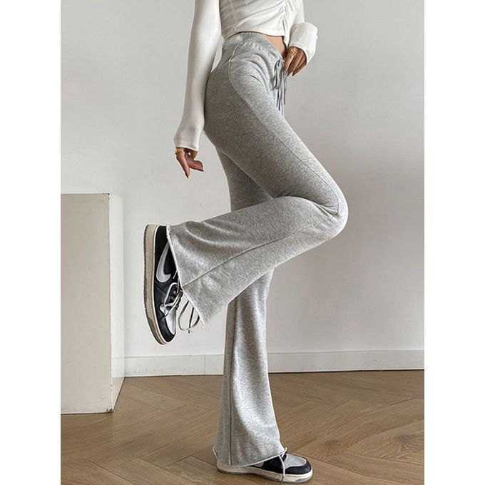 Fashion (gray)Flared Leggings Women Sweatpants Tie Up Elastic High