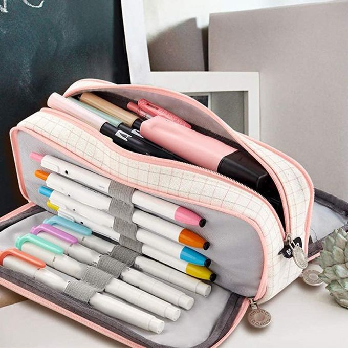 ANGOO Large Pencil Case Big Capacity 3 Compartments Canvas Pencil Pouch for  Boys Girls School Students 