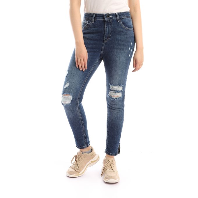 Bloaizone Women S Casual Ripped Skinny Jeans Dark Blue Best Price Online Jumia Egypt