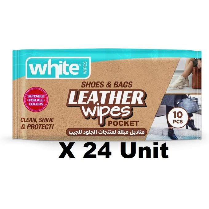 White eather Pocket Wipes for Shoes & Bags - 10 Wipes * 24 Units