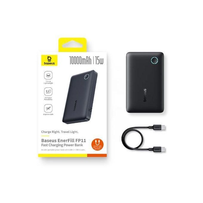 Baseus  باور بانك EnerFill FP11 بسعة 10000mAh – شحن سريع 15 واط، تصميم فائق الحمل مع منافذ USB-C+  USB-A، لون أسود - image 6