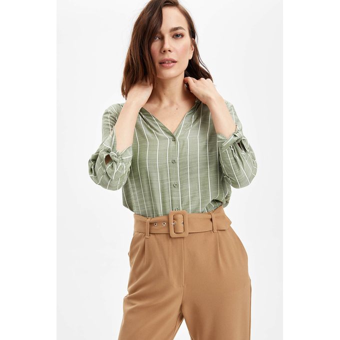 Shop Defacto Woman Green Regular Fit C Neck Long Sleeve Shirt Jumia Egypt