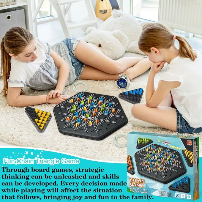 Triggle Gioco Da Tavolo In Legno – Scacchi Triangolari Con Elastici Per 2-4 Giocatori – Gioco Di Strategia Per Famiglie E Bambini 3+ Anni