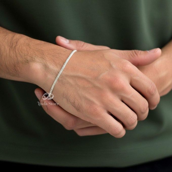 Silver Simple Square Box Design Chain Bracelet for Boys