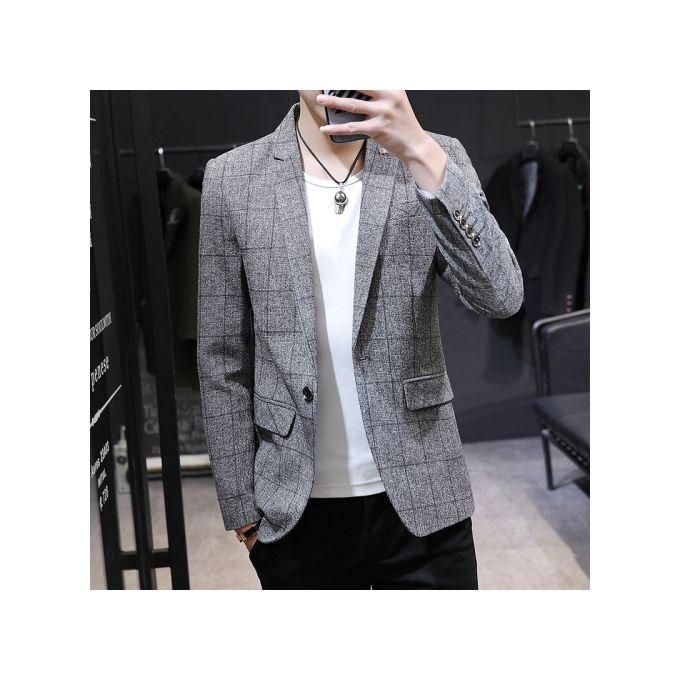 Generic (Dark Gray)Off White Men's Plaid Suit Jacket Spring And Autumn New Terno Business Casual Homme Fashion Slim Coat WEF @ Best Price Online | Jumia Egypt