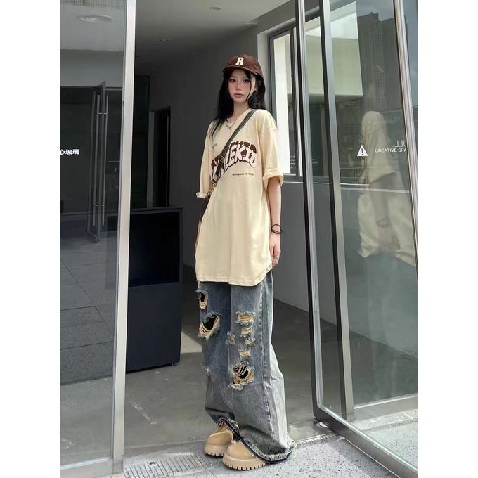 Fashion (Pants)Wide Leg Pant Jeans Women Grunge Y2k Streetwear Korean  Fashion Blue Trousers 2022 Autumn Vintage Casual Hole High Waist Bottoms  DOU @ Best Price Online