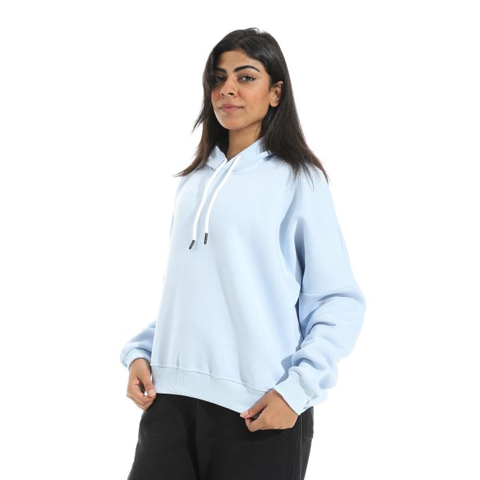 Comfy Regular Fit Hoodie with Drawstring Light Blue Andora
