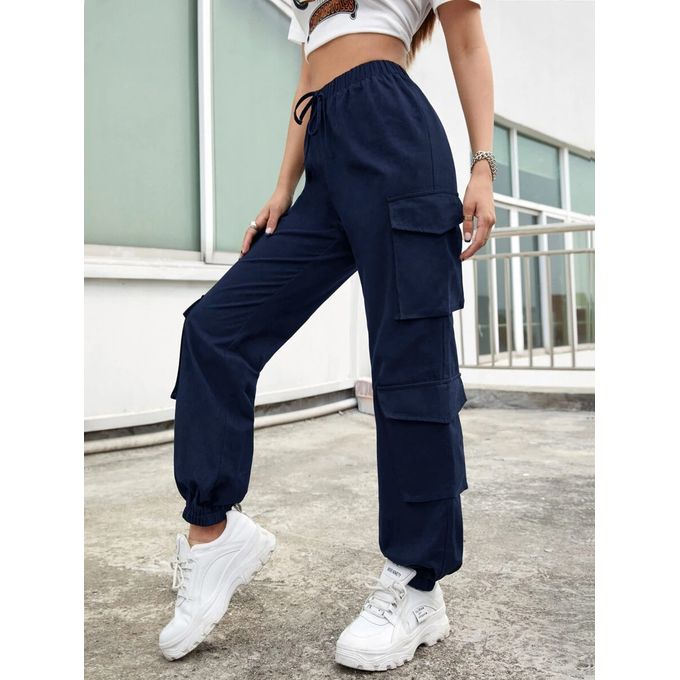 Women Pockets Sweat Pant Vintage Workout Overalls Mid Waist Drawstring  Loose Cargo Pants Streetwear Jogging Trousers Y2K Clothes - AliExpress