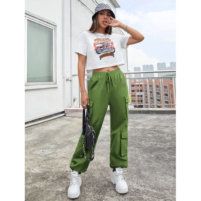 Women Pockets Sweat Pant Vintage Workout Overalls Mid Waist Drawstring  Loose Cargo Pants Streetwear Jogging Trousers Y2K Clothes - AliExpress