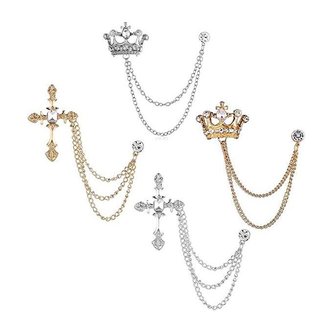 Generic 4Pcs Crown Brooch Lapel Pin Chain For Men Suit Tassel Collar Chains  For Shirts Badge Hanging Chains Tuxedo Accessories Colorful Hat Scarf Tie  Pins For Women Men Father'S Day Gift @