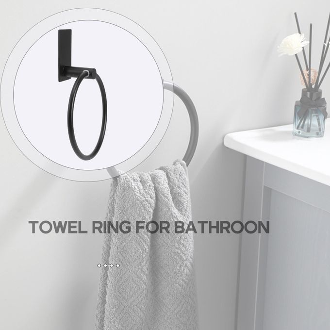 Towel Ring/Hand Towel Holder - Self Adhesive Round Towel Rack Hand Towel  Bar for Bathroom, Stainless Steel Black