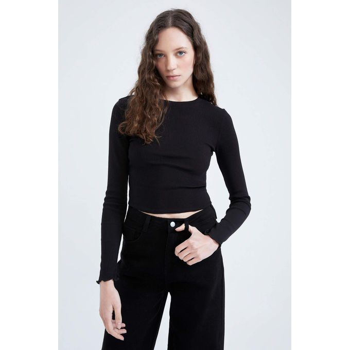 Buy DeFacto Fitted Long Sleeve Camisole Crop Top in BLACK 2024 Online