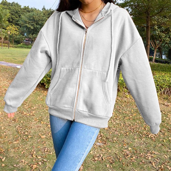 Generic Fashion Women's Full Zip Up Hoodie Retro Hooded Jacket With Blue S  @ Best Price Online