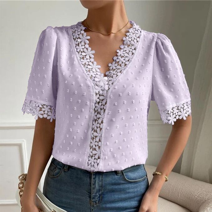 HSMQHJWE Women Clothing Clearance Sale Active Top Pack Women Sleeve Blouse  Women V-Neck Short Top Lace Cauasl Loose Women'S Blouse Lady V Neck Top