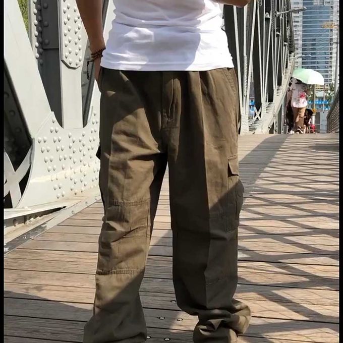 Trendy Loose Baggy Cargo Pants Men Casual Tactical Trousers Leg Pocket  Straight Pants Hiphop Harem Streetwear Clothing