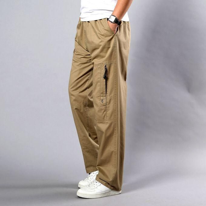 Generic Summer Mens Khaki Pants Large Size Straight Fit Big Sizes Side  Pockets Wide Leg Cotton Black Cargo Pants Work Trousers Male  Best Price  Online  Jumia Egypt