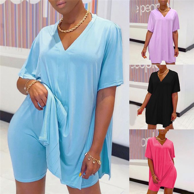 Fashion (blue)Summer Two Piece Set Women Clothes Casual V-Neck Short Sleeve  T Shirt Top And Shorts Set Streetwear Sexy 2 Piece Outfits For Wom JIN @ Best  Price Online