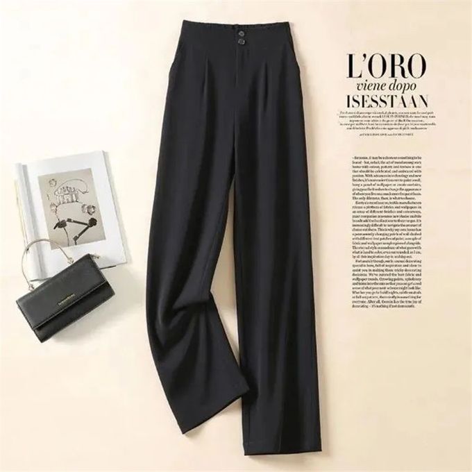 Fashion (black)2022 New Suit Wide-Leg Pants Women's Trousers Spring Summer  High-Waisted Drape Chiffon Loose Straight-Leg Casual Mopping Pants DOU @  Best Price Online