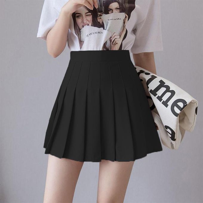 Generic Women Girls Mini Skirt Short High Waist Plaid Solid Pleated Black  XXL @ Best Price Online