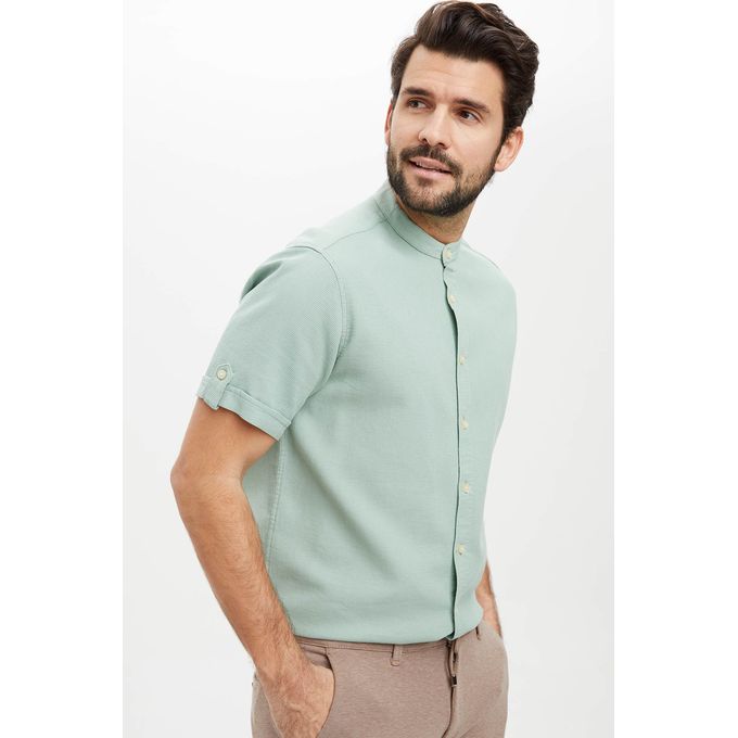 Shop Defacto Man Green Regular Fit Stand Up Collar Short Sleeve Shirt Jumia Egypt