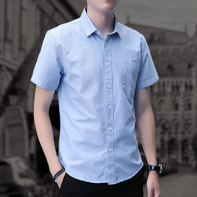 تسوق Men Slim Fit Casual Plain Color Shirt Oxford Shirt(Lightblue