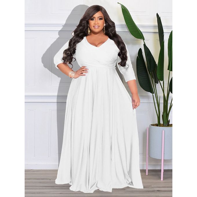 Fashion BlueSOMOIA L-4XL Plus Size Dress Women Wholesale Dropshipping Solid  Color Loose V-Neck Wedding Dress Long Dress Advanced Skirt SAB price in  Egypt