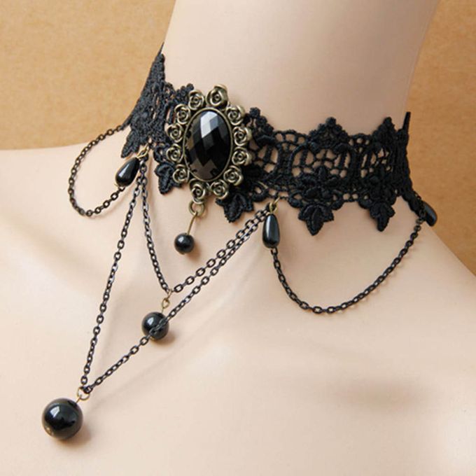 Choker necklace black store lace