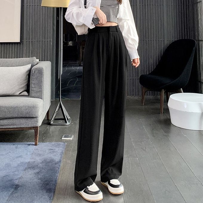 Fashion (Black)Lucyever Korean Fashion Wide Leg Pants Women 2023 Summer  High Waist Casual Pants Woman Loose Drooping Office Straight Trousers DOU @  Best Price Online