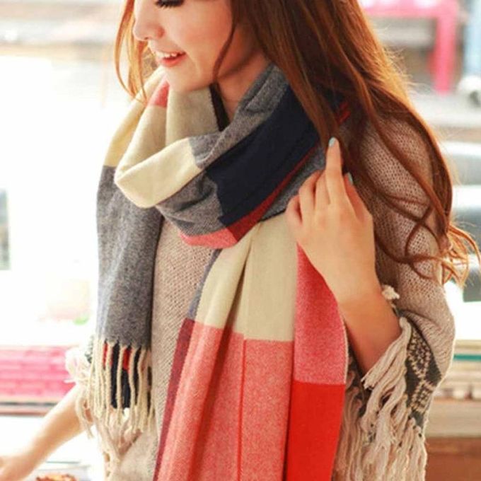 Autumn Winter Women Thermal Scarf Contrast Color Plaid Fine Touch Double  Sided Warm Shawl Windproof Long Scarf for Outdoor 