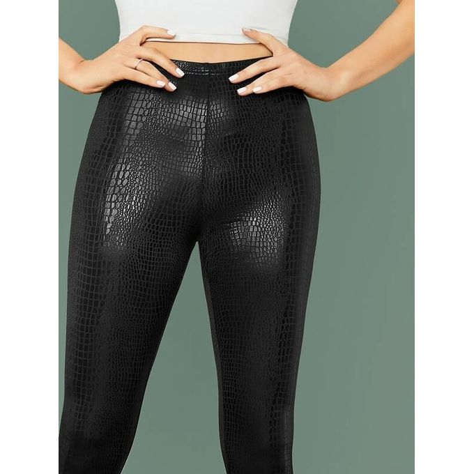 SHEIN Crocodile Embossed Leggings Black @ Best Price Online