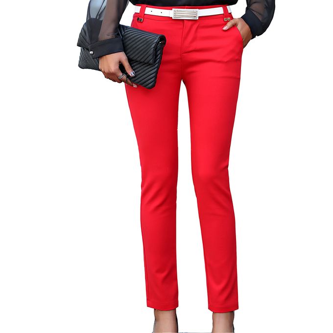 (Type 1 Red)Pants Women Pencil Trousers High Waist Ladies Office Trousers  Casual Female Skinny Bodycon Pants Elastic Pantalones Mujer WEF