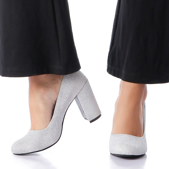 silver evening pumps