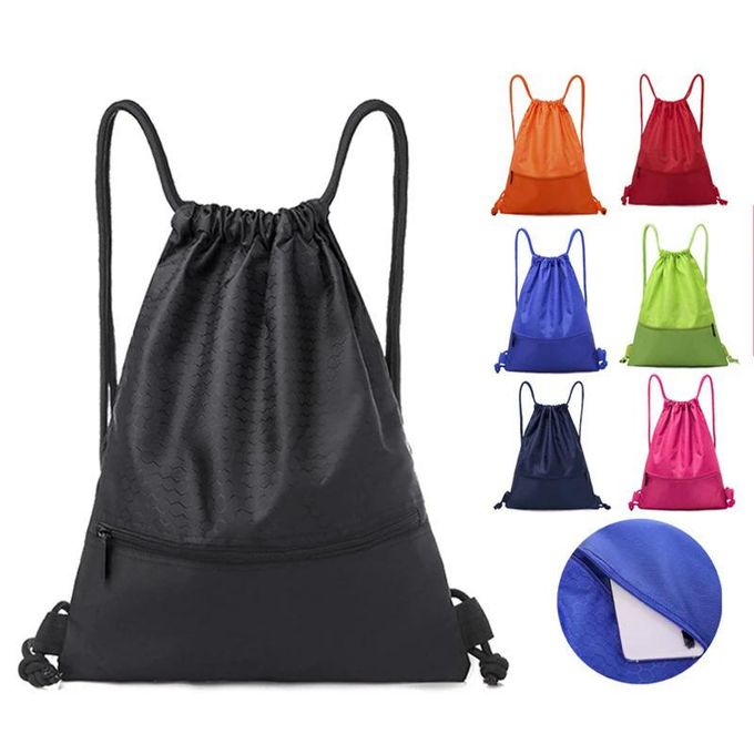 Drawstring Backpack Waterproof Rope Bag Sports Fitness Bag With Side  Pockets For Men Women blue