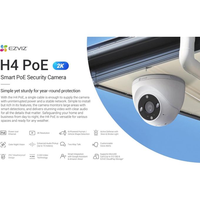 H4 PoE 2K CS-H4-R201-1H3EKFL 3 MP Outdoor Turret PoE Security Camera Color  Night Vision AI Detection IP67 microSD & Cloud Storage - EZVIZ - Jumia Egypt