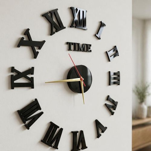 Acrylic Wall Clock Latin Luxury Black 80cm Large Size for Home Salon Office Easy to Install Modern Wall Piece to Give Your Place Upscale
