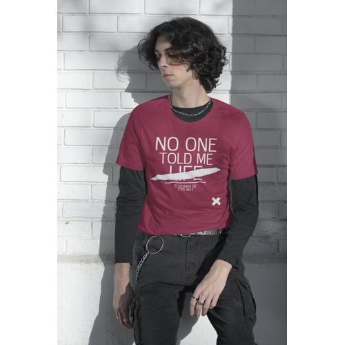 Dark Red Printed T-shirt With Round Neck And Short Sleeves