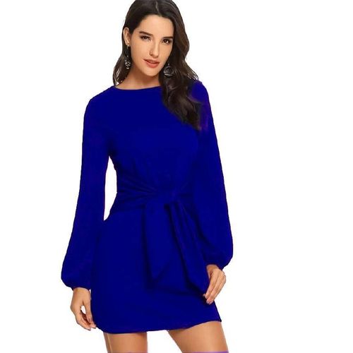 Women's short dress in royal blue with long sleeves