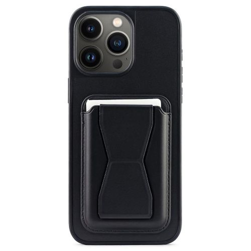 Leather back cover with card wallet Foldable Shockpoof Case compatible with Iphone 16 Pro Max (Black)