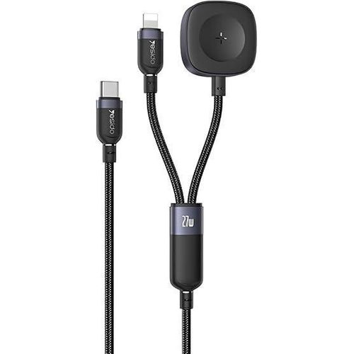 CA136L 2-in-1 USB-C to Lightning & Apple Watch Charging Cable - 1.2m Braided Nylon Cord, 27W PD Fast Charger for iPhone 14/13/12/11/Pro/Max, iPad, AirPods & iWatch Series (Black)