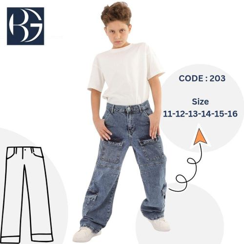 Boys' Modern Utility Wide-Leg Jeans (Code: 203) – Bold & Edgy Look