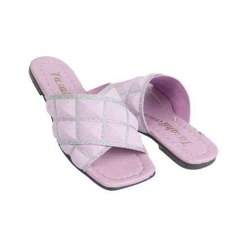 Women's flat slippers leather and fabric