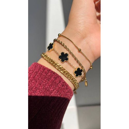 Luxury 4-Piece -Tone Bracelet Set - Black Clover & Multi-Chain Design