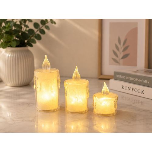 3-piece LED flameless plastic candle set, suitable for decorating living rooms, dining tables, and various occasions and celebrations.