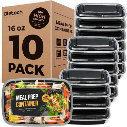 Glotoch Meal Prep Containers with Lids, 16 oz, 10 Pack 20-Piece Reusable BPA-Free Food Storage Containers, Leakproof and Durable, Microwave, Freezer and Dishwasher Safe, for Small Meals