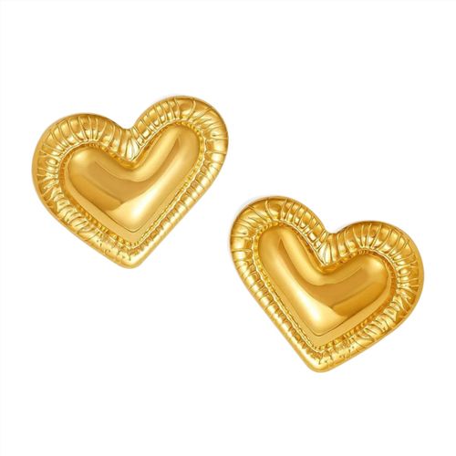 Quilt Style Heart Stainless Steel Earrings For Women Waterproof Gold Plated Texture Luxury Ear Stud Daily Jewelry Gift