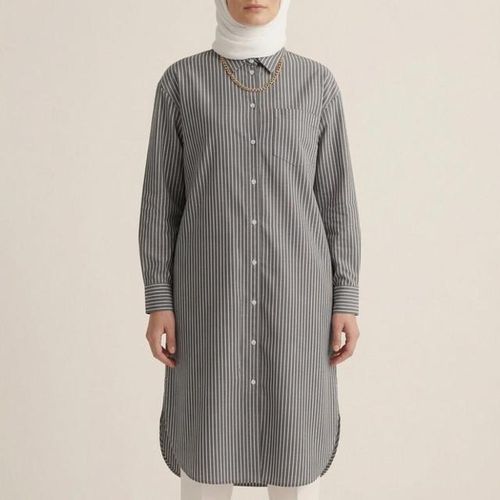 Striped Longline Shirt-Dark Grey