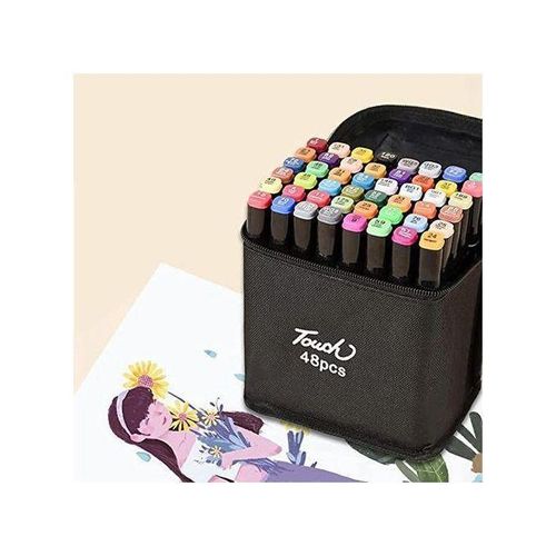 Professional 48-Color Dual Tip Alcohol-Based Art Marker Set - High-Quality Sketching and Illustration Drawing Pens with Portable Storage Bag for Artists, Designers, and Students
