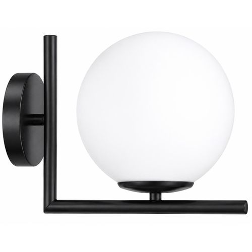 Modern Globe Wall Sconce with White Glass Shade & Black Metal Frame - 15 × 18 cm - Mishkah Lighting-Black