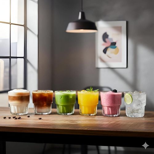 Quality Beverage Set - 6 crystal glass cups perfect for coffee, tea, and various serving purposes, with an elegant presentation for guests