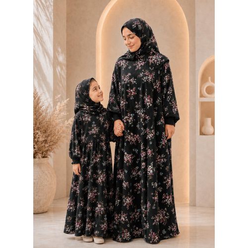 Esdal - isdal Floral Print Abaya with Matching Hijab, Full-Length, Loose Fit,